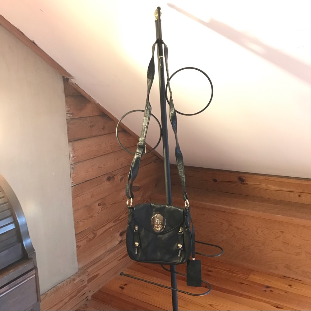 Rough Roses Black Gold Buckle Crossbody Bag, EUC, 9”